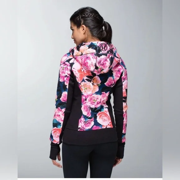 Lululemon Secret Garden Vintage Pink Floral Scuba Zip Hoodie Jacket Size 6 - Picture 3 of 14
